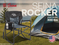 Seina Rocker, Outdoor Foldable Rocking Chair with Hard Armrests, Cup Holder and Side Pocket for Adults, Collapsible, Weight Capacity up to 300 lbs, Gray and Black