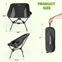 VECUKTY Portable Camping Chair with Carry Bag, Lightweight Folding Outdoor Chair with Side Pocket for Camping, Hiking, Fishing, Black