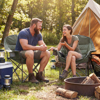 Costway Oversized Camping Chair Folding Upholstered Oxford Chair with Side Pockets Green