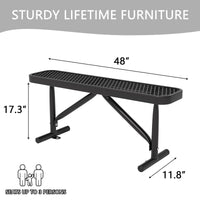 AwayHome 4FT Metal Outdoor Backless Park Bench,Weather-Resistant Heavy Duty Steel Mesh Seating for Commercial,Black