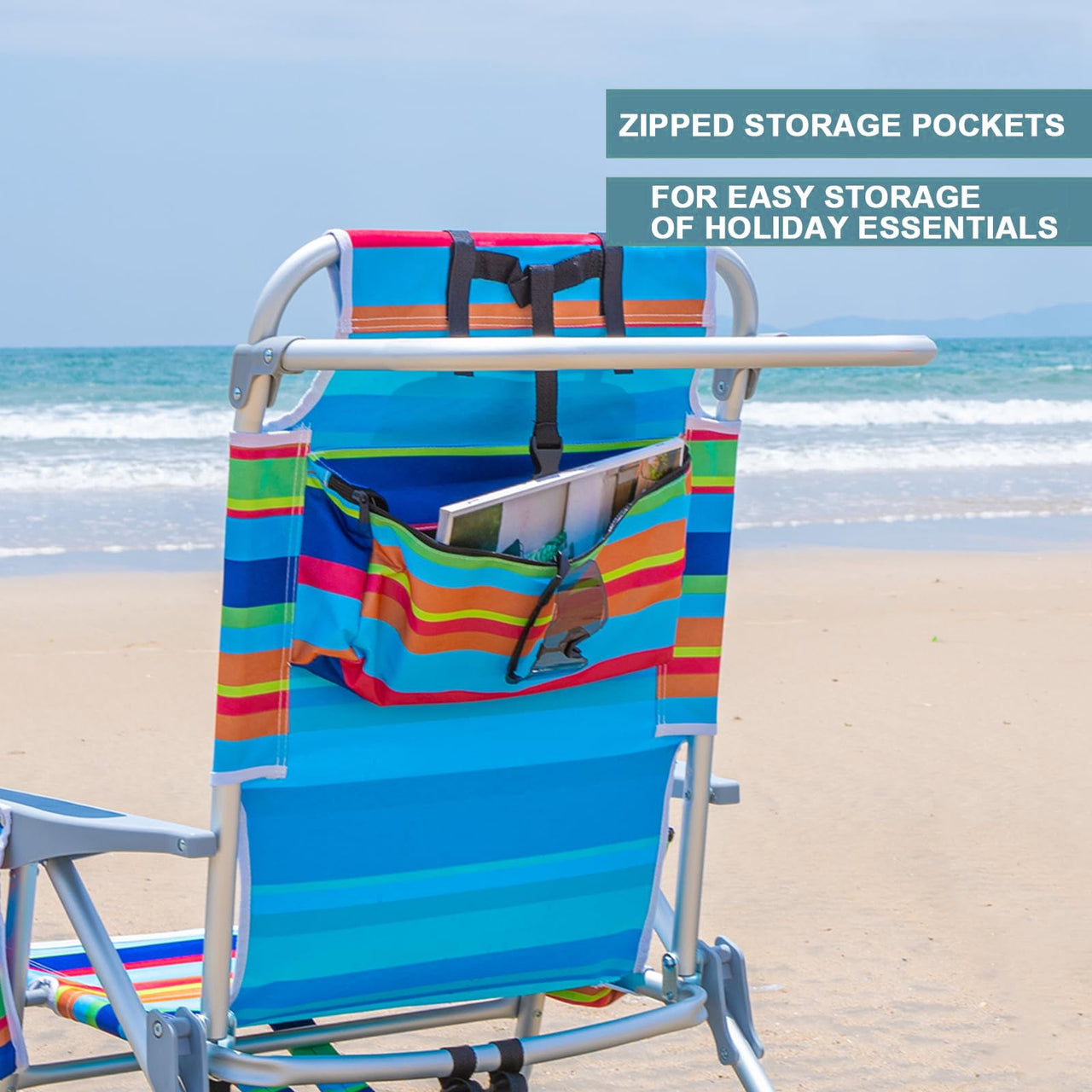 SUNSPIRE Aluminum 5-Position Beach Chair Lay Flat for Adult, Backpack Folding Chair with Cooler Bag Cup Phone Holder, Towel Bar Outdoor, 2 Pack