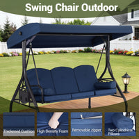 DELMANGO 3-Seat Outdoor Porch Swing with Adjustable Canopy, 2 in 1 Convertible Patio Swing Bed, Patio Glider Swing for Backyard, Blue