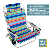 SUNSPIRE Aluminum 5-Position Beach Chair Lay Flat for Adult, Backpack Folding Chair with Cooler Bag Cup Phone Holder, Towel Bar Outdoor, 2 Pack