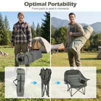 Costway Oversized Camping Chair Folding Upholstered Oxford Chair with Side Pockets Green