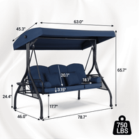 DELMANGO 3-Seat Outdoor Porch Swing with Adjustable Canopy, 2 in 1 Convertible Patio Swing Bed, Patio Glider Swing for Backyard, Blue