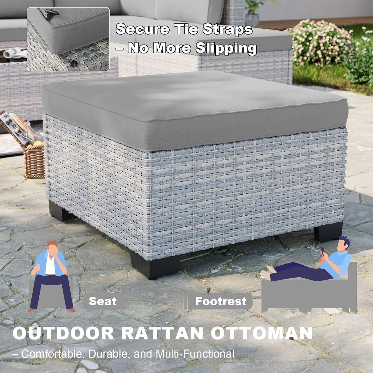 Muphyers 9-Piece Wicker Swivel Rocker Chairs Set with 55000BTU Fire Pit Table & Ottomans, All-Weather Outdoor Patio Furniture Set, Conversation Set for Backyard Porch Deck Garden,Gray