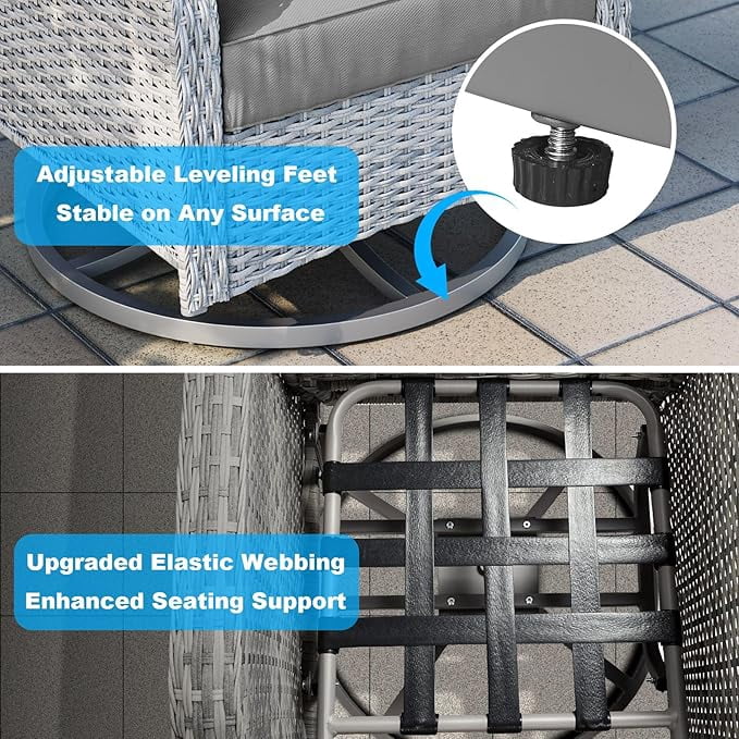 Muphyers 9-Piece Wicker Swivel Rocker Chairs Set with 55000BTU Fire Pit Table & Ottomans, All-Weather Outdoor Patio Furniture Set, Conversation Set for Backyard Porch Deck Garden,Gray