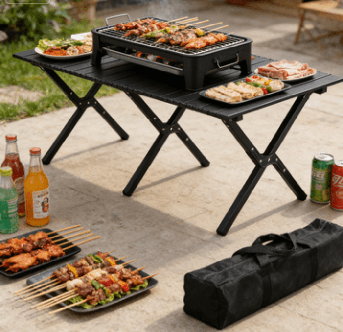 LapEasy Camping Table Portable, 47x23in Lightweight Aluminum Folding Table Card Table for Outdoor, Beach, Indoor, Office