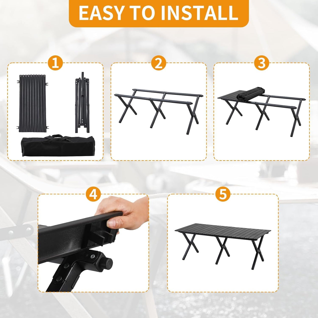 LapEasy Camping Table Portable, 47x23in Lightweight Aluminum Folding Table Card Table for Outdoor, Beach, Indoor, Office