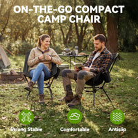 VECUKTY Portable Camping Chair with Carry Bag, Lightweight Folding Outdoor Chair with Side Pocket for Camping, Hiking, Fishing, Black