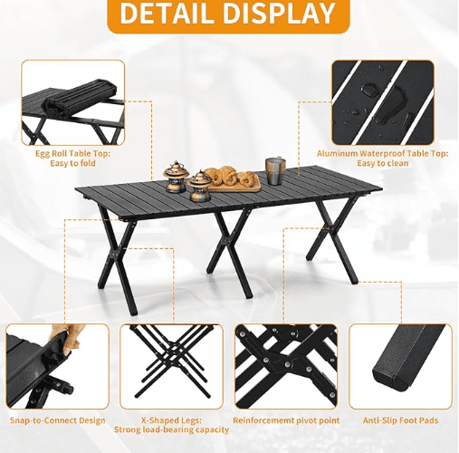 LapEasy Camping Table Portable, 47x23in Lightweight Aluminum Folding Table Card Table for Outdoor, Beach, Indoor, Office