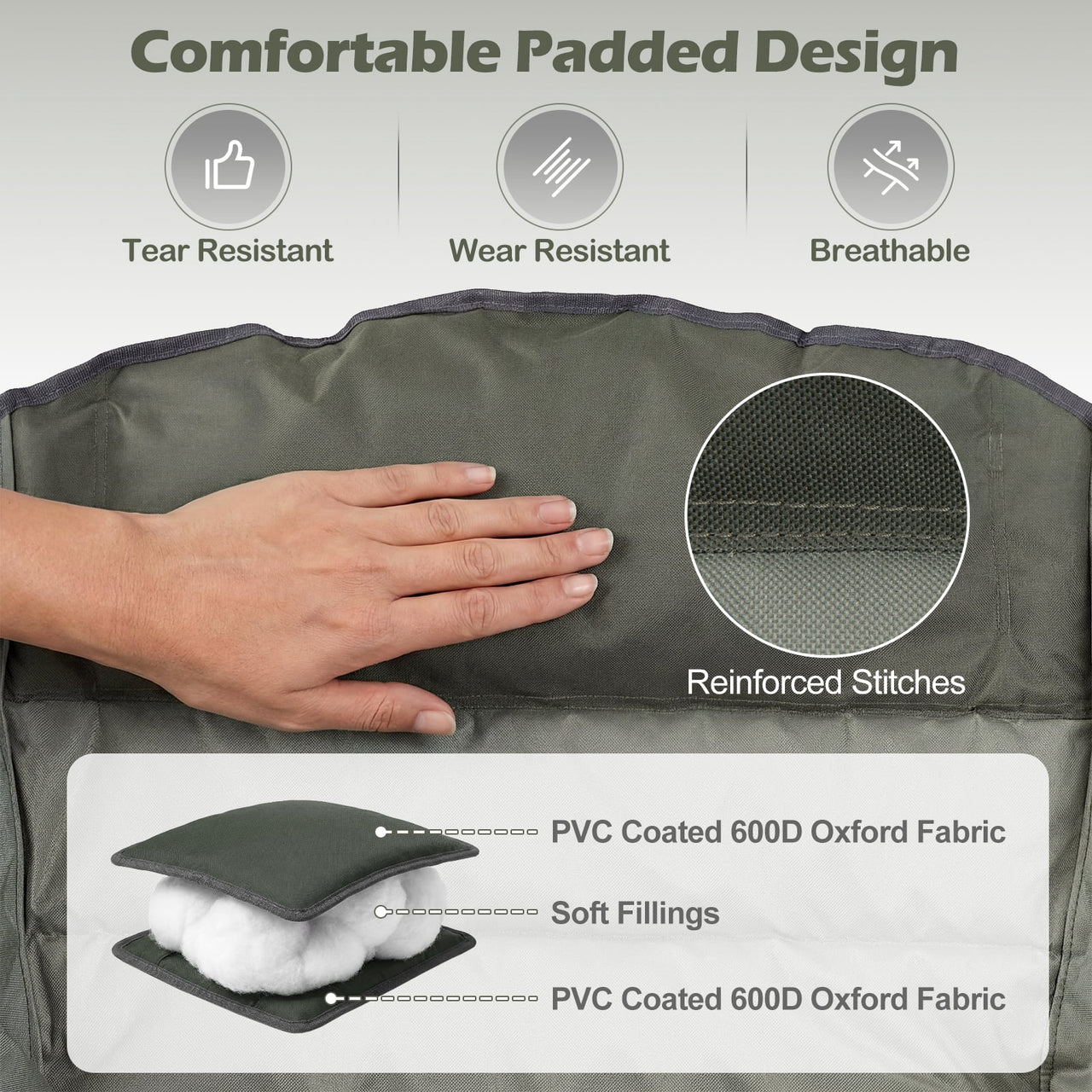 Costway Oversized Camping Chair Folding Upholstered Oxford Chair with Side Pockets Green