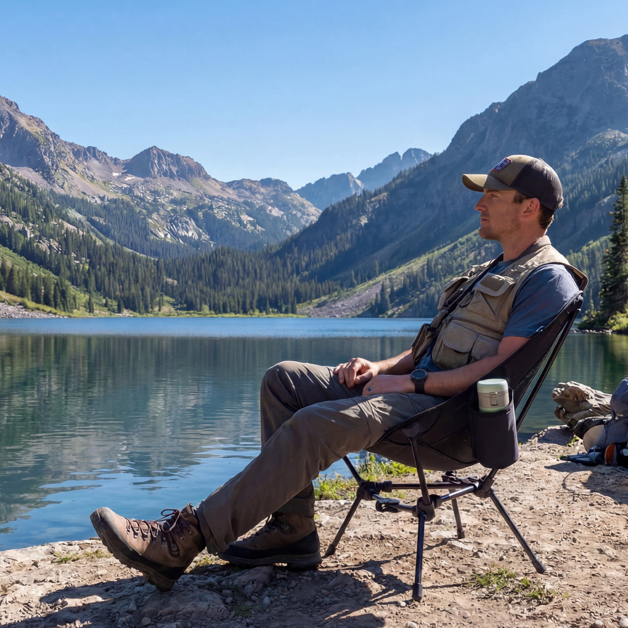 VECUKTY Portable Camping Chair with Carry Bag, Lightweight Folding Outdoor Chair with Side Pocket for Camping, Hiking, Fishing, Black