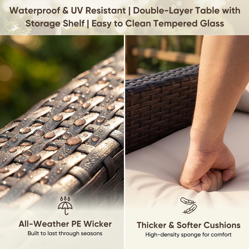 Lacoo 4 Pieces Patio Furniture Set Outdoor Sectional Sofa Conversation Set with Coffee Table for Balcony Porch Deck Backyard