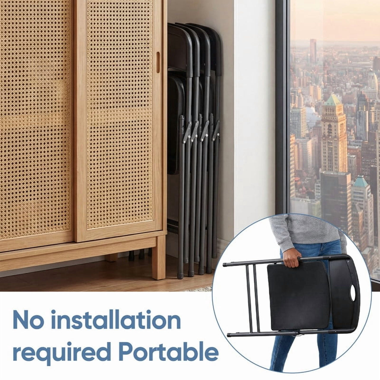 Gianna 2 Pack Plastic Folding Chairs Stackable Patio Garden Office Wedding Party Event Chairs, Black