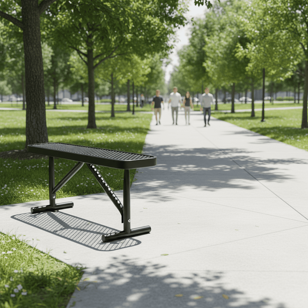 AwayHome 4FT Metal Outdoor Backless Park Bench,Weather-Resistant Heavy Duty Steel Mesh Seating for Commercial,Black