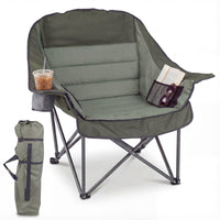 Costway Oversized Camping Chair Folding Upholstered Oxford Chair with Side Pockets Green