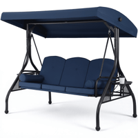 DELMANGO 3-Seat Outdoor Porch Swing with Adjustable Canopy, 2 in 1 Convertible Patio Swing Bed, Patio Glider Swing for Backyard, Blue