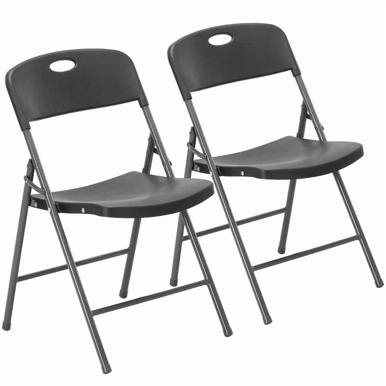 Gianna 2 Pack Plastic Folding Chairs Stackable Patio Garden Office Wedding Party Event Chairs, Black
