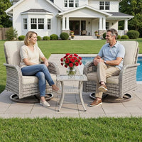 Muphyers 9-Piece Wicker Swivel Rocker Chairs Set with 55000BTU Fire Pit Table & Ottomans, All-Weather Outdoor Patio Furniture Set, Conversation Set for Backyard Porch Deck Garden,Gray
