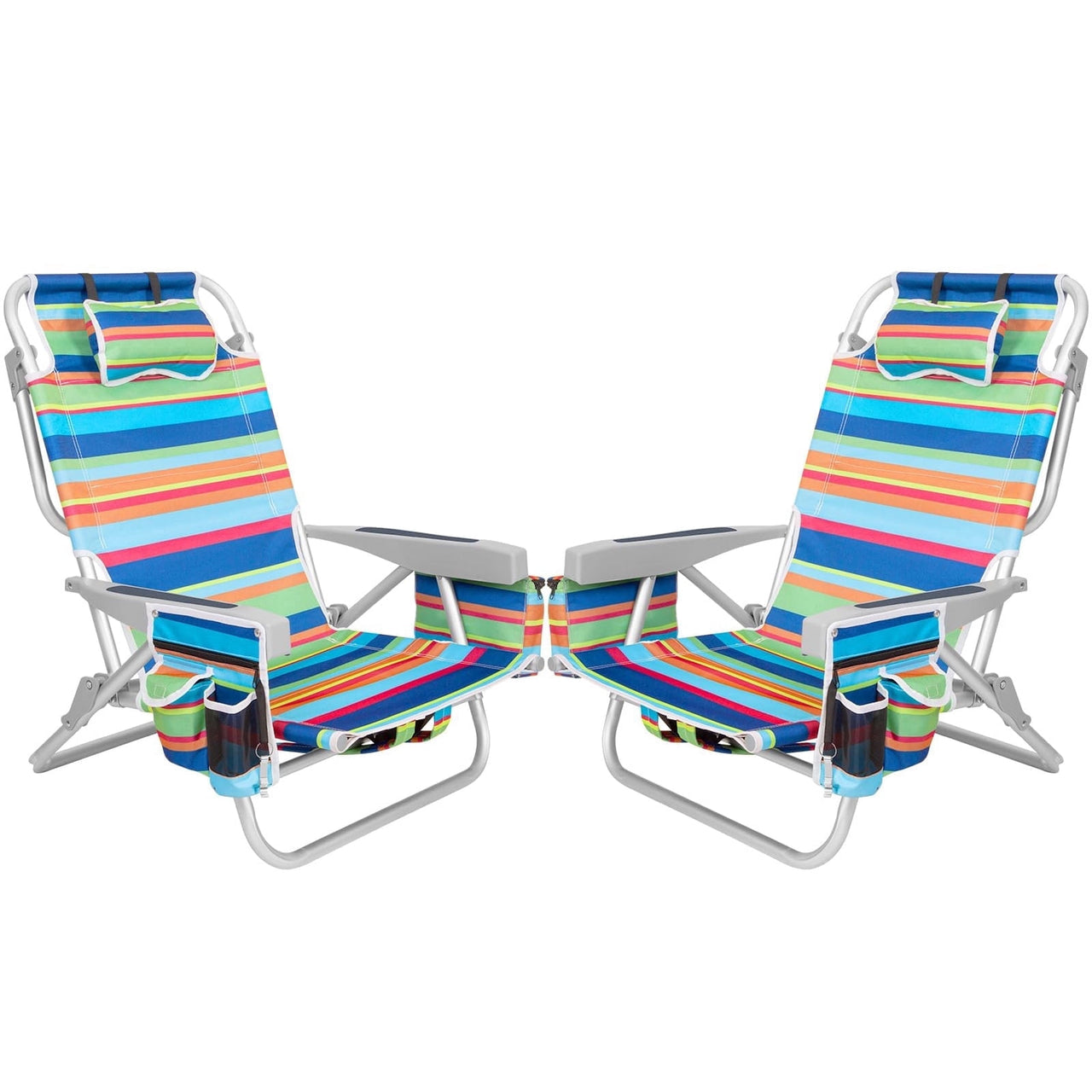 SUNSPIRE Aluminum 5-Position Beach Chair Lay Flat for Adult, Backpack Folding Chair with Cooler Bag Cup Phone Holder, Towel Bar Outdoor, 2 Pack