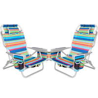 SUNSPIRE Aluminum 5-Position Beach Chair Lay Flat for Adult, Backpack Folding Chair with Cooler Bag Cup Phone Holder, Towel Bar Outdoor, 2 Pack