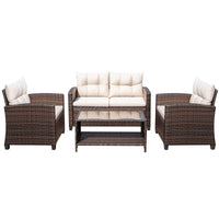 Lacoo 4 Pieces Patio Furniture Set Outdoor Sectional Sofa Conversation Set with Coffee Table for Balcony Porch Deck Backyard