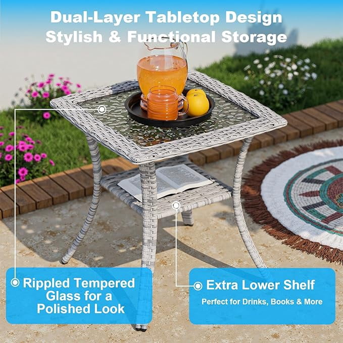 Muphyers 9-Piece Wicker Swivel Rocker Chairs Set with 55000BTU Fire Pit Table & Ottomans, All-Weather Outdoor Patio Furniture Set, Conversation Set for Backyard Porch Deck Garden,Gray