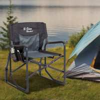 Seina Rocker, Outdoor Foldable Rocking Chair with Hard Armrests, Cup Holder and Side Pocket for Adults, Collapsible, Weight Capacity up to 300 lbs, Gray and Black