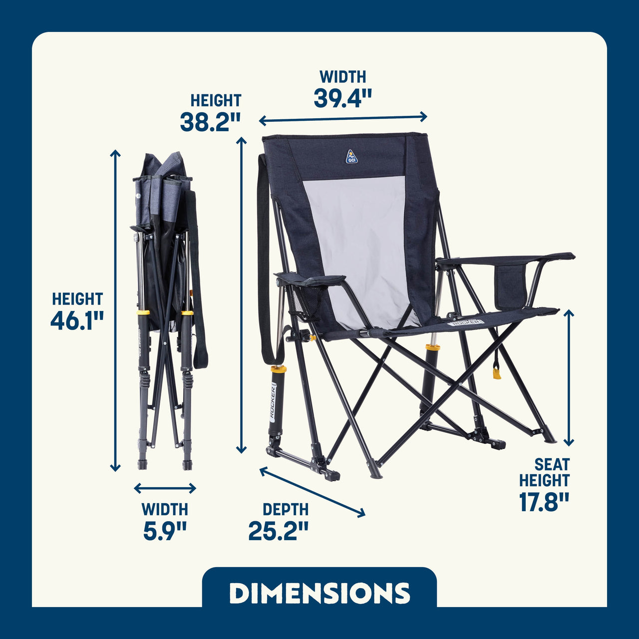 GCI Outdoor Comfort Pro Rocker XL Oversized Rocking Camping Chair, Heathered Charcoal