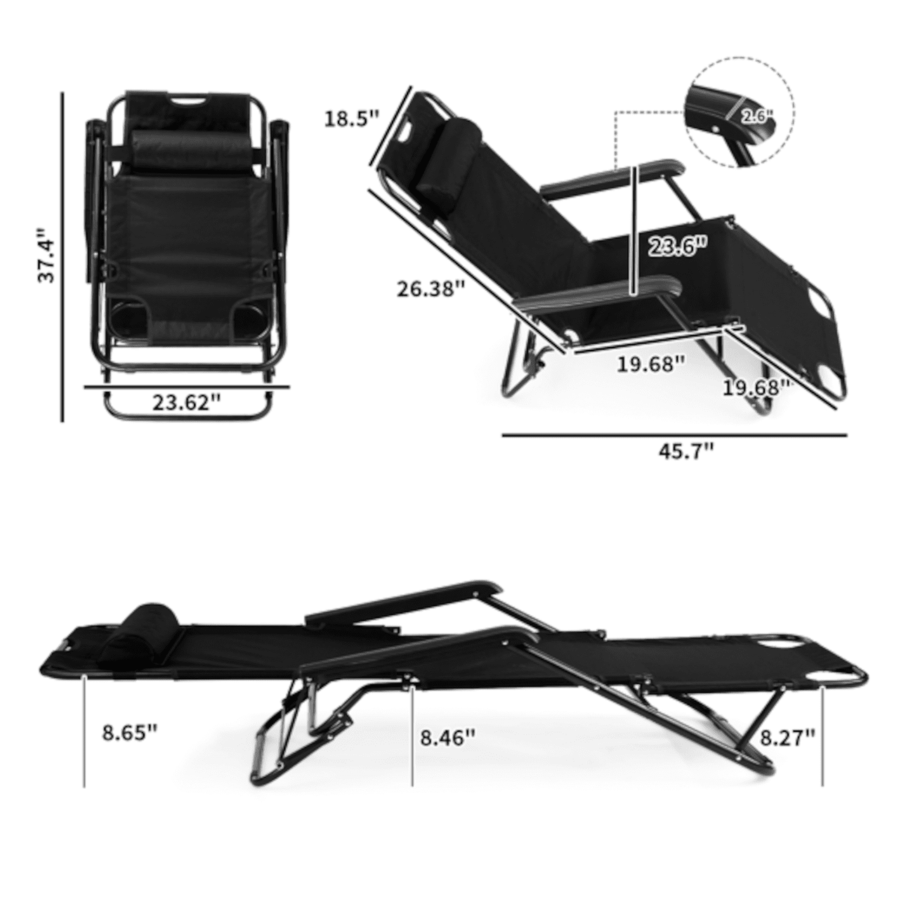 Alvantor Zero Gravity Chair,Folding Outdoor Lounge Chairs with Headrest & Armrests for Outdoor,Patio,Beach,Garden (45.7 L x 23.6 W x 36.22 H)"