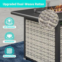 Muphyers 9-Piece Wicker Swivel Rocker Chairs Set with 55000BTU Fire Pit Table & Ottomans, All-Weather Outdoor Patio Furniture Set, Conversation Set for Backyard Porch Deck Garden,Gray