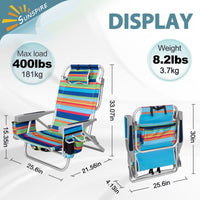 SUNSPIRE Aluminum 5-Position Beach Chair Lay Flat for Adult, Backpack Folding Chair with Cooler Bag Cup Phone Holder, Towel Bar Outdoor, 2 Pack