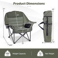 Costway Oversized Camping Chair Folding Upholstered Oxford Chair with Side Pockets Green