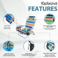 SUNSPIRE Aluminum 5-Position Beach Chair Lay Flat for Adult, Backpack Folding Chair with Cooler Bag Cup Phone Holder, Towel Bar Outdoor, 2 Pack