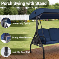 DELMANGO 3-Seat Outdoor Porch Swing with Adjustable Canopy, 2 in 1 Convertible Patio Swing Bed, Patio Glider Swing for Backyard, Blue